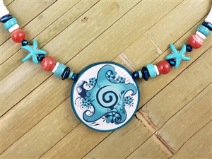Floral Glyph Beaded Necklace
