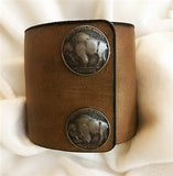 Leather Cuff Wide - Brown with Buffalo Snaps
